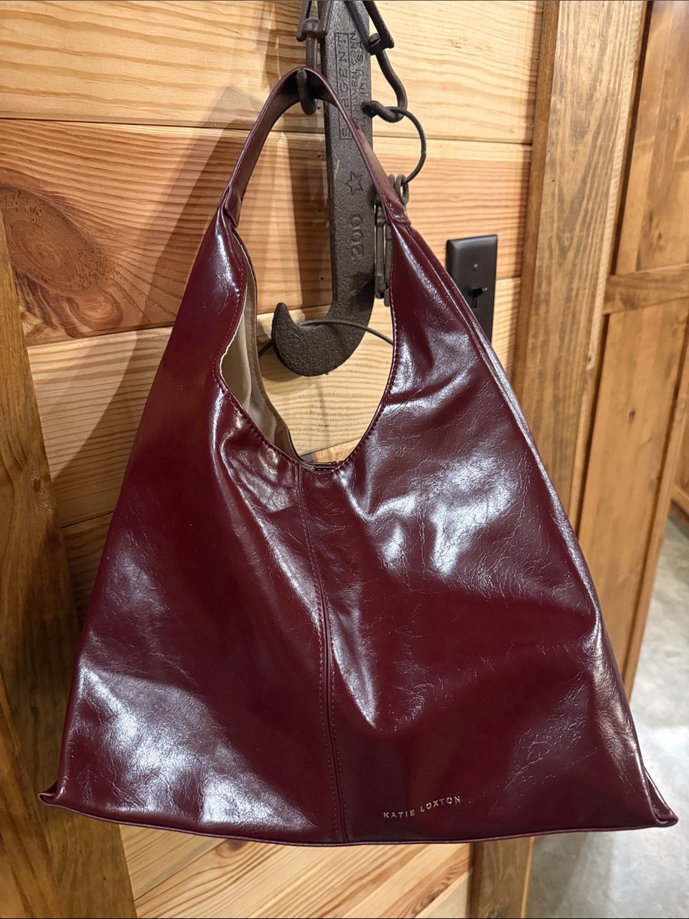 Burgundy Vegan Leather Hobo Bag